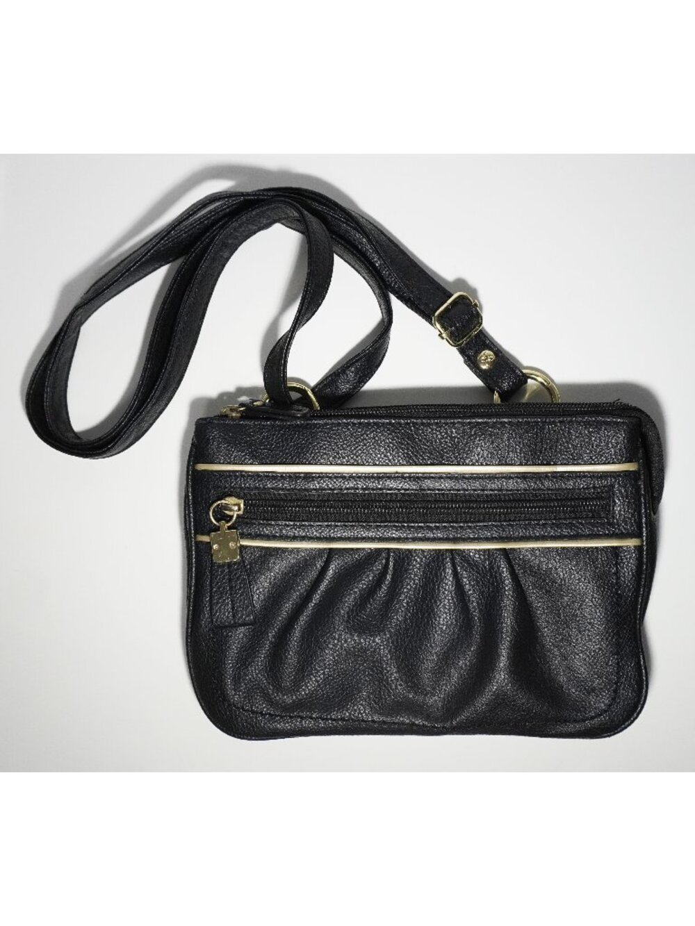Relic by Fossil Black Faux Pebbled Leather Crossbody Bag Brass Hardware